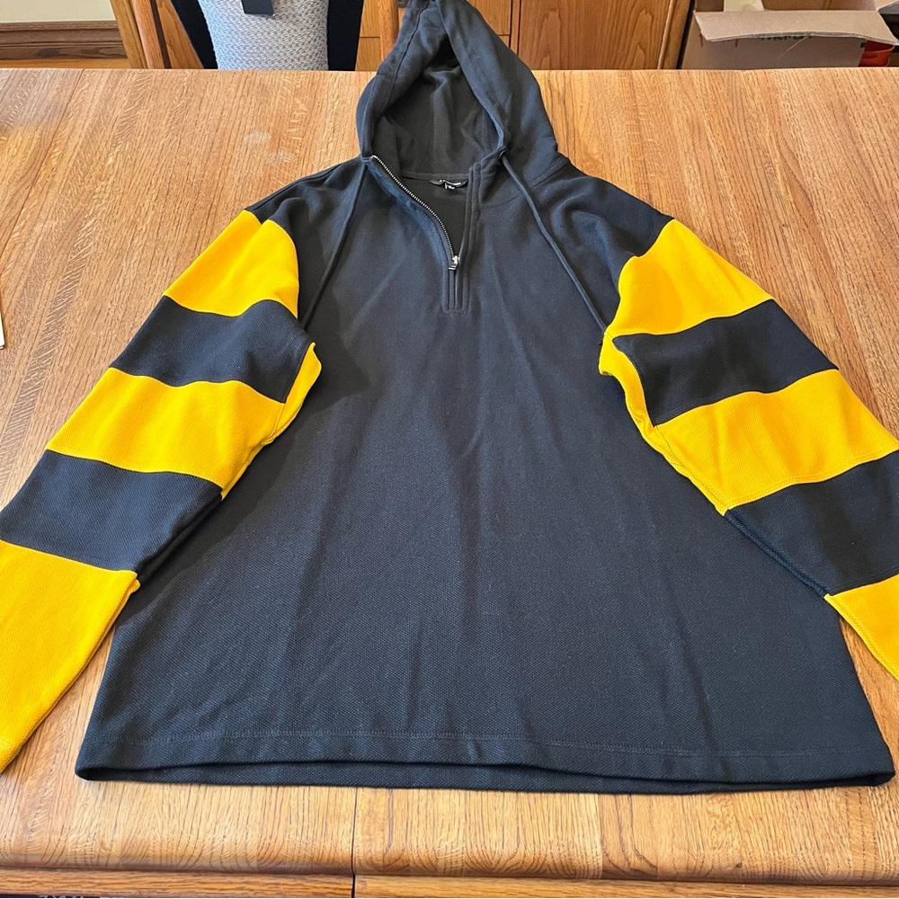 J. Peterman Men’s Elbow Patch Rugby Gray Yellow Shirt Large 100% Cotton